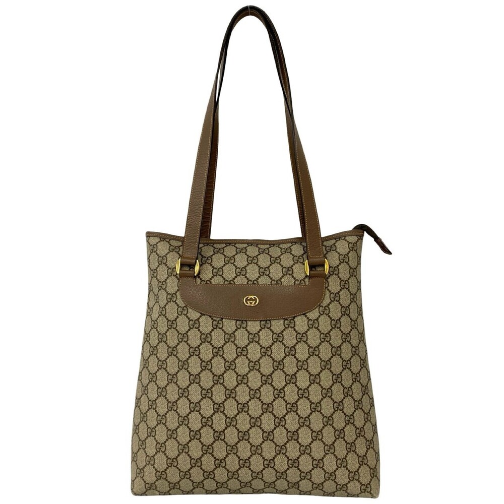 GUCCI Old Gucci GG Logo Pattern Leather Tote Bag Semi Shoulder Brown 71137